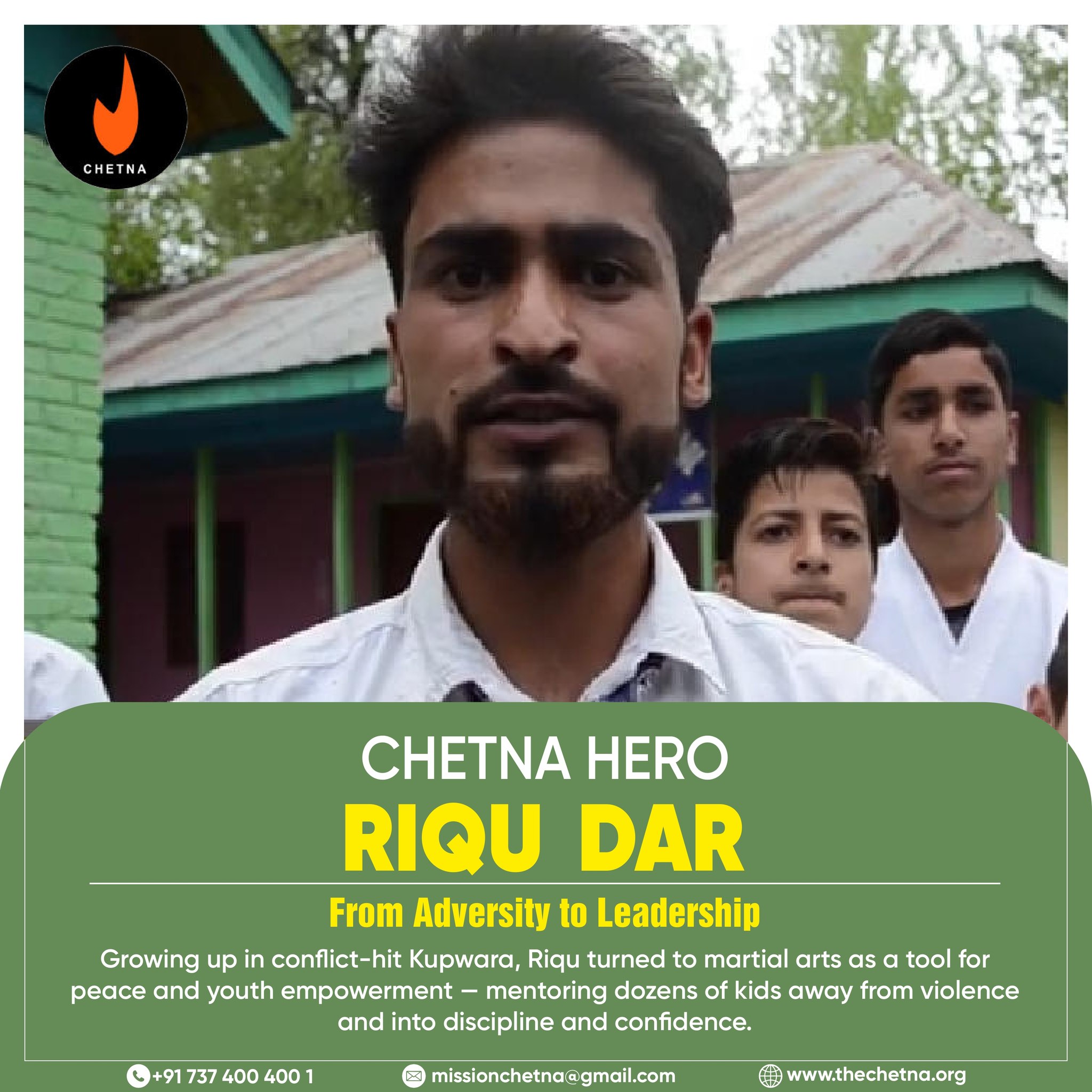 In a quiet corner of Kashmir, a young man chose peace over pain—and built a path for others to follow. 🥋💚Riqu Dar’s journey from conflict to mentorship shows us what spreading goodness really looks like: one life at a time, one choice at a time.From training youth in martial arts to creating safe spaces in Kupwara, his story is a reminder that real change begins with one brave step.Swipe left to see his inspirational journey..✨ There are heroes all around us. Help us find them. Celebrate them. Stand with them.Call us: 📞 +91 737 400 400 1
Write to us: 📧 missionchetna@gmail.comVisit our website to join the mission.
Link in the bio🔗#MartialArtsForPeace #KupwaraRising #YouthEmpowerment #ConflictToMentor #SpreadGoodness #CommunityBuilder #InspiringJourneys #RealChange #BraveSteps #PeaceThroughSport #UnsungHeroes #HopeInKashmir #TransformativeStories #ChetnaHeroes #peaceofmind #peace