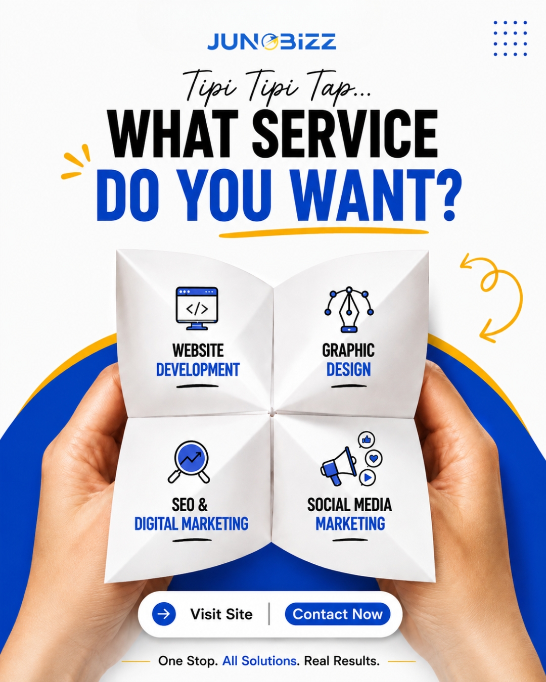 Not sure what your business needs? We’ve got you covered.From building your website to boosting your visibility, designing your brand, and growing your social presence — JunoBizz brings your digital needs together under one roof.💻 Website Development
🎨 Graphic Design
📈 SEO & Digital Marketing
📱 Social Media MarketingOne Stop. All Solutions. Real Results.Ready to grow your brand? Let’s build it together.#JunoBizz #DigitalMarketing #BusinessGrowth