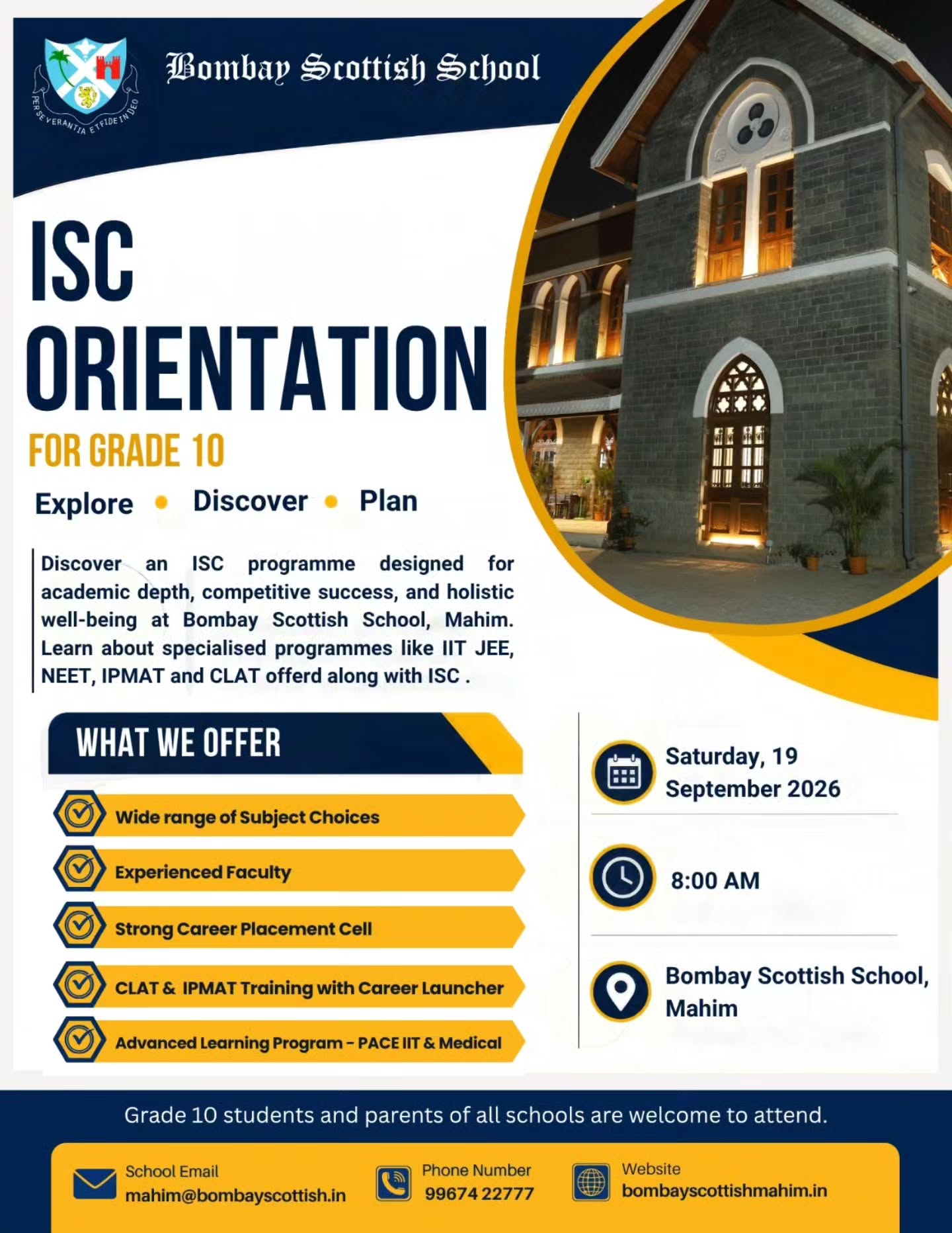 ALL schools, Grade 10 students and parents are welcome to attend. Saturday 19th September, 8:00 am at BSS Mahim. See you there